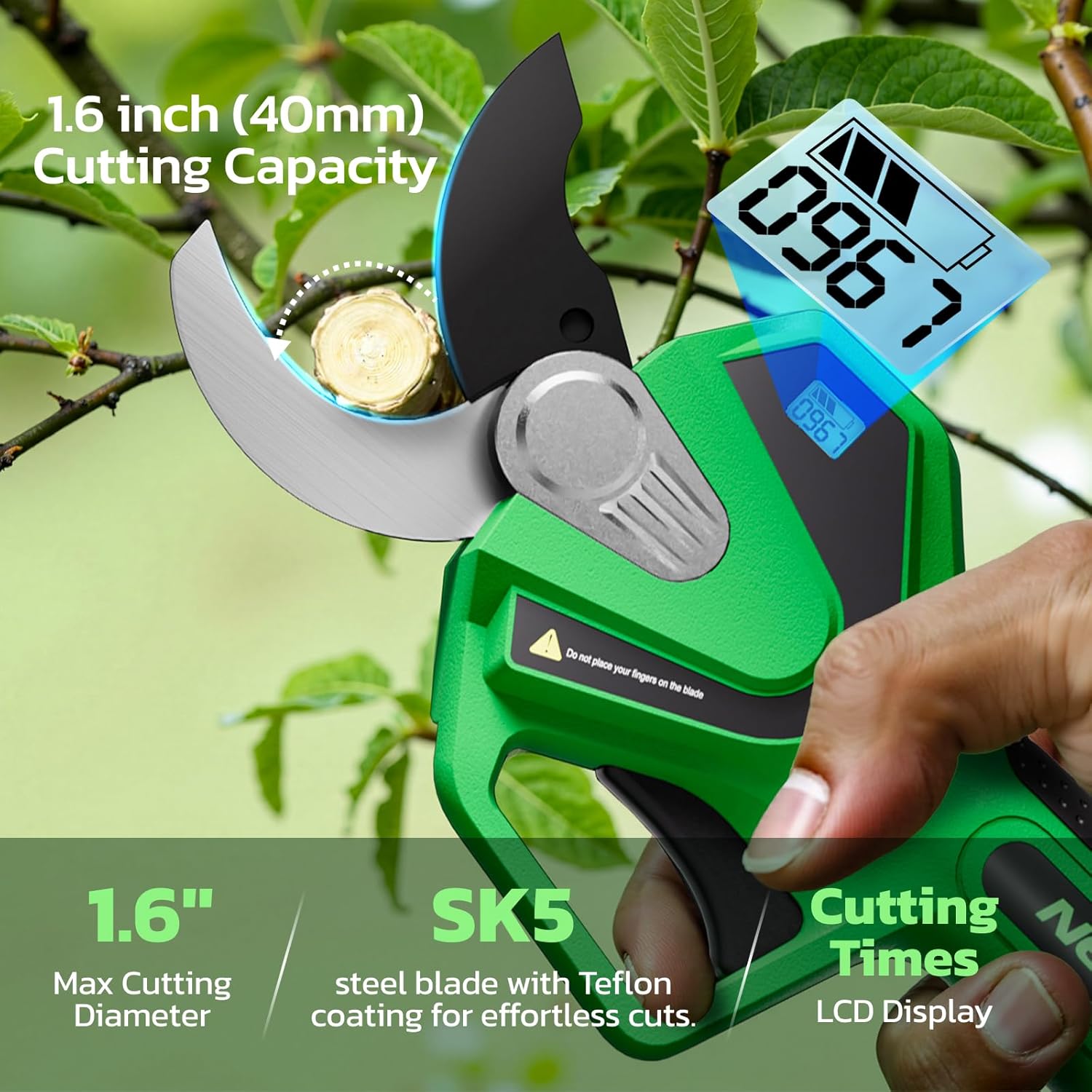 NEXON Cordless Electric Pruning Shears, 2-in-1 Tree Trimmer & Pole Pruner, 1.6" Cutting Capacity, 4000mAh Battery, Brushless Motor, Compatible for Makta 20V Battery, Garden Branch Cutter