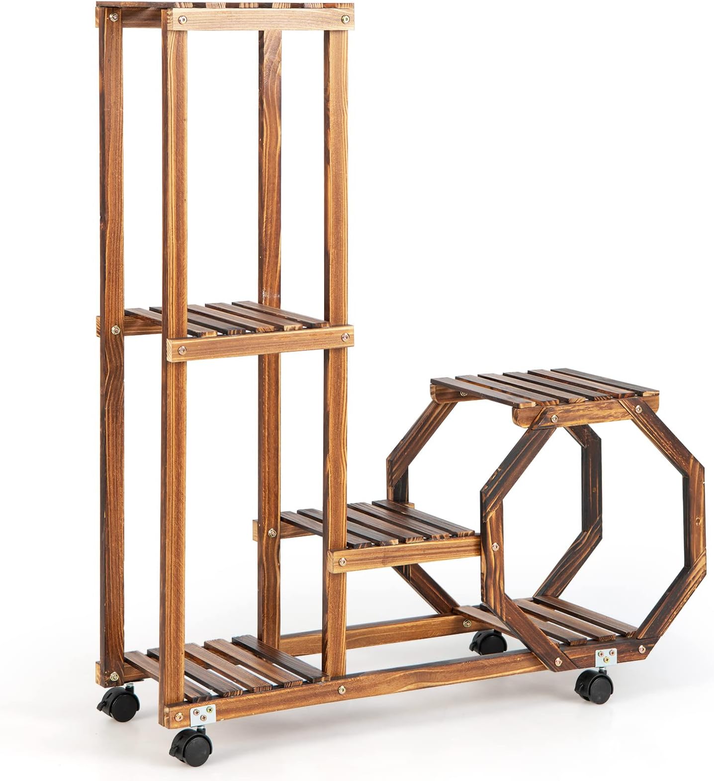 cfmour Wood Plant Stand Indoor Outdoor, Plant Display Multi Tier Flower