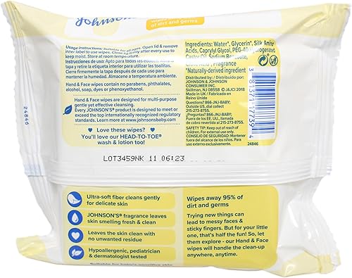 Miniatura 2 de Johnson's - Toallitas para manos y cara, 25 unidades (paquete de 6)
