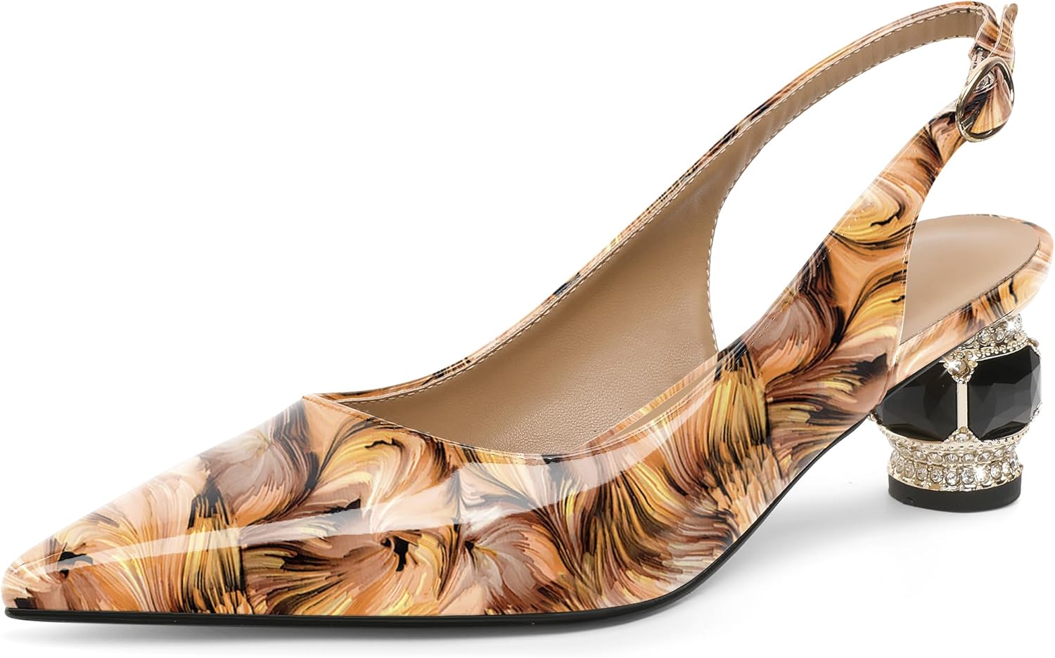 AUMOTED Women's Slingback Pumps Low Kitten Heels with Crystal Closed Pointy Toe Elegant Wedding Dress Party Shoes 2 in