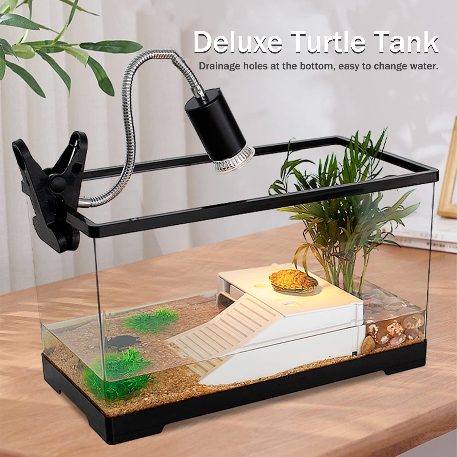 Tanque de Tortuga de plástico para Acuario, Tortugas de Peces, hábitat Transparente para Reptiles con Accesorios, fácil de Limpiar, para cangrejos ermitaños, (60 x 30 x 29 cm)