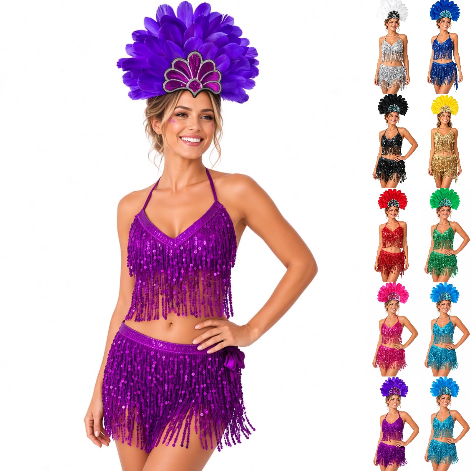 Dance Costumes Women Sparkly Sequin Belly Dance Bra Top Skirt Rave Outfit โ image 1