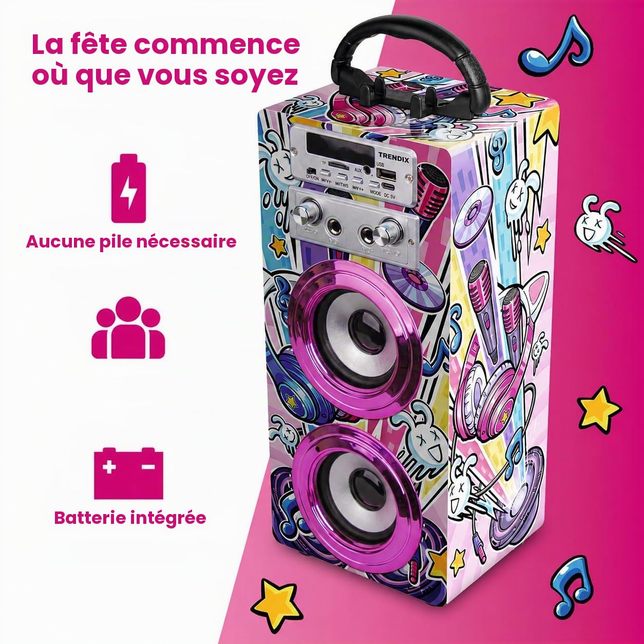 Trendix - Karaoke Party Edition | Enceinte Karaoke | Karaoké Enfant 2 Microphones | Karaoke Enfant Fille Complet | Enceinte Karaoké avec Micro | Cadeau Fille