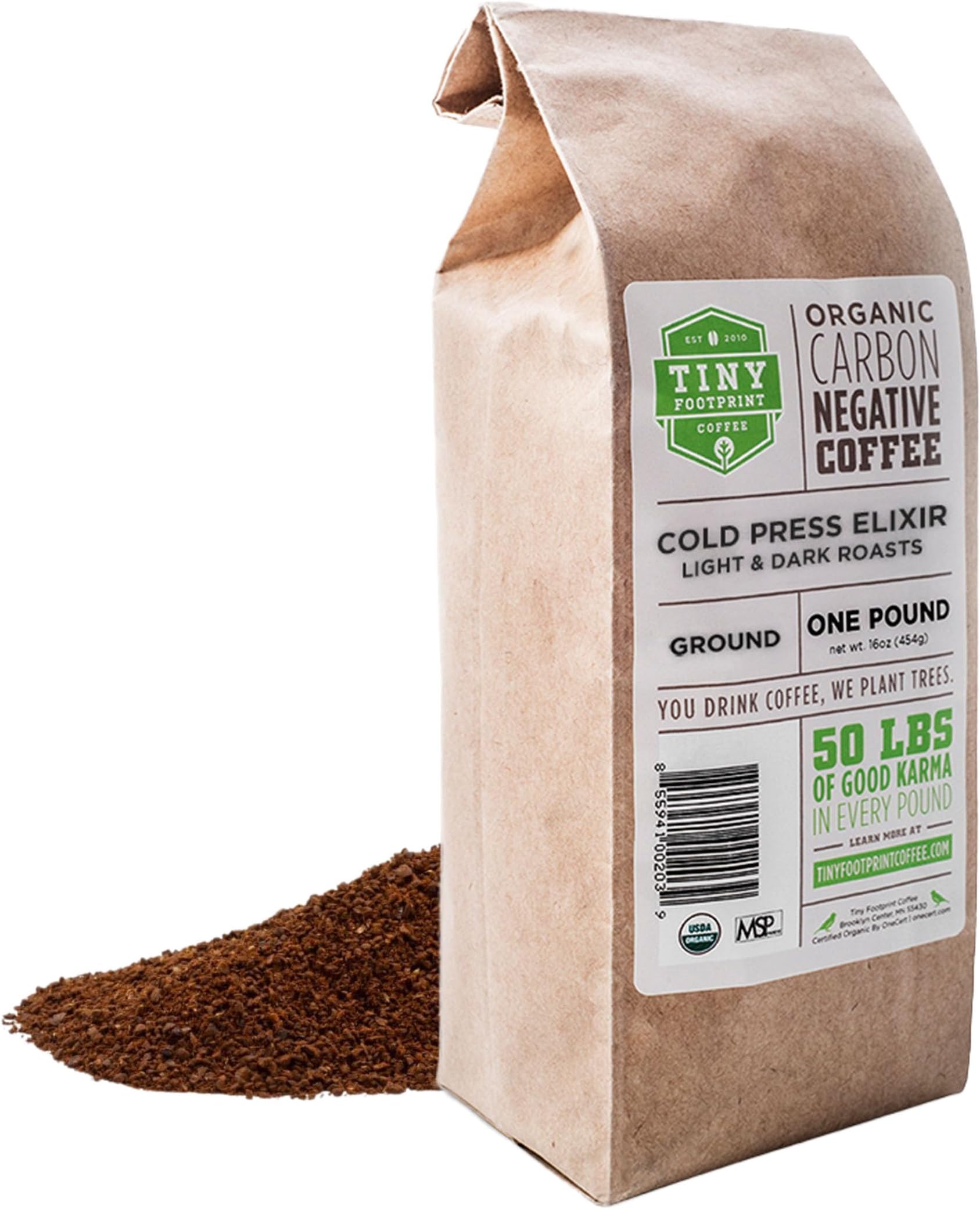 Tiny Footprint Coffee - Organic Cold Brew & Press Elixir | Blend of Light & Dark Roasts | Shade-Gown Ground Coffee, Carbon Negative, 16 Ounce