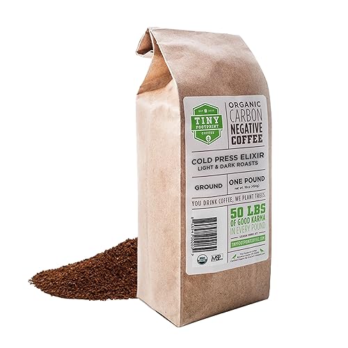 Elixir de café orgánico prensado en frío café preparado en frío molido 16 onzas de Tiny Footprint