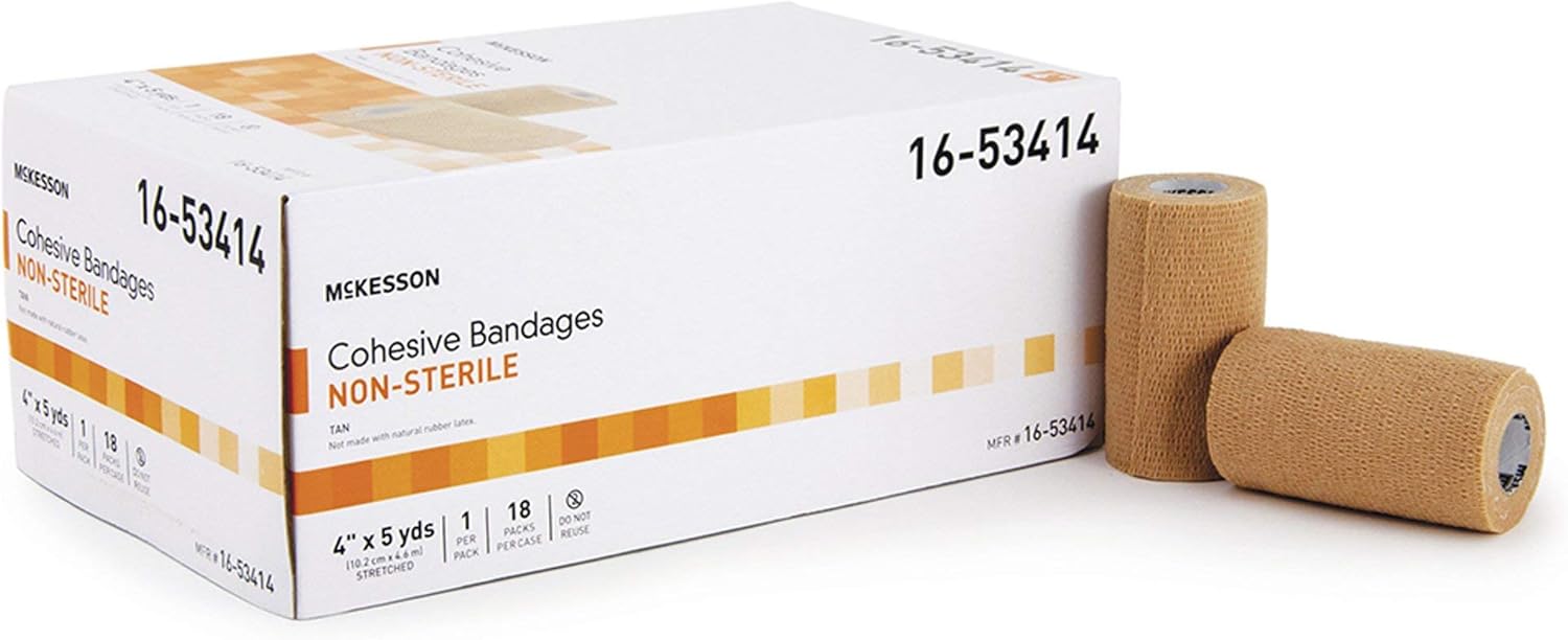 McKesson Cohesive Bandages, Non-Sterile, Compression Bandage, 4 in x 5 yd, 1 Count, 18 Packs, 18 Total