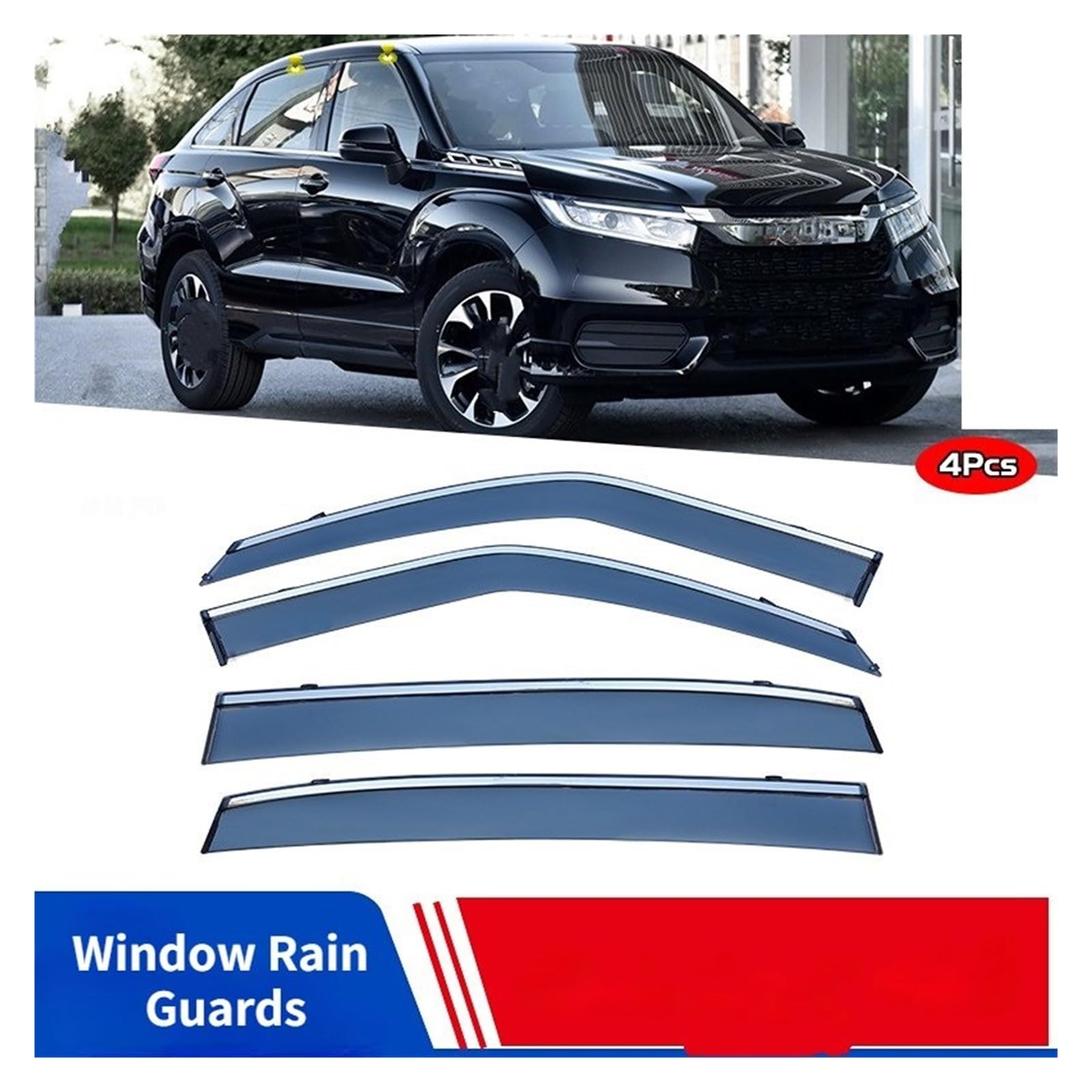 Deflectores de Viento Accesorios para URV 17 2018 2019 2020 2021 2022 Deflectores Lluvia para Ventanas Parasol para Techo Visera Ventilación Alerón Deflector Aire(Acero Inoxidable)