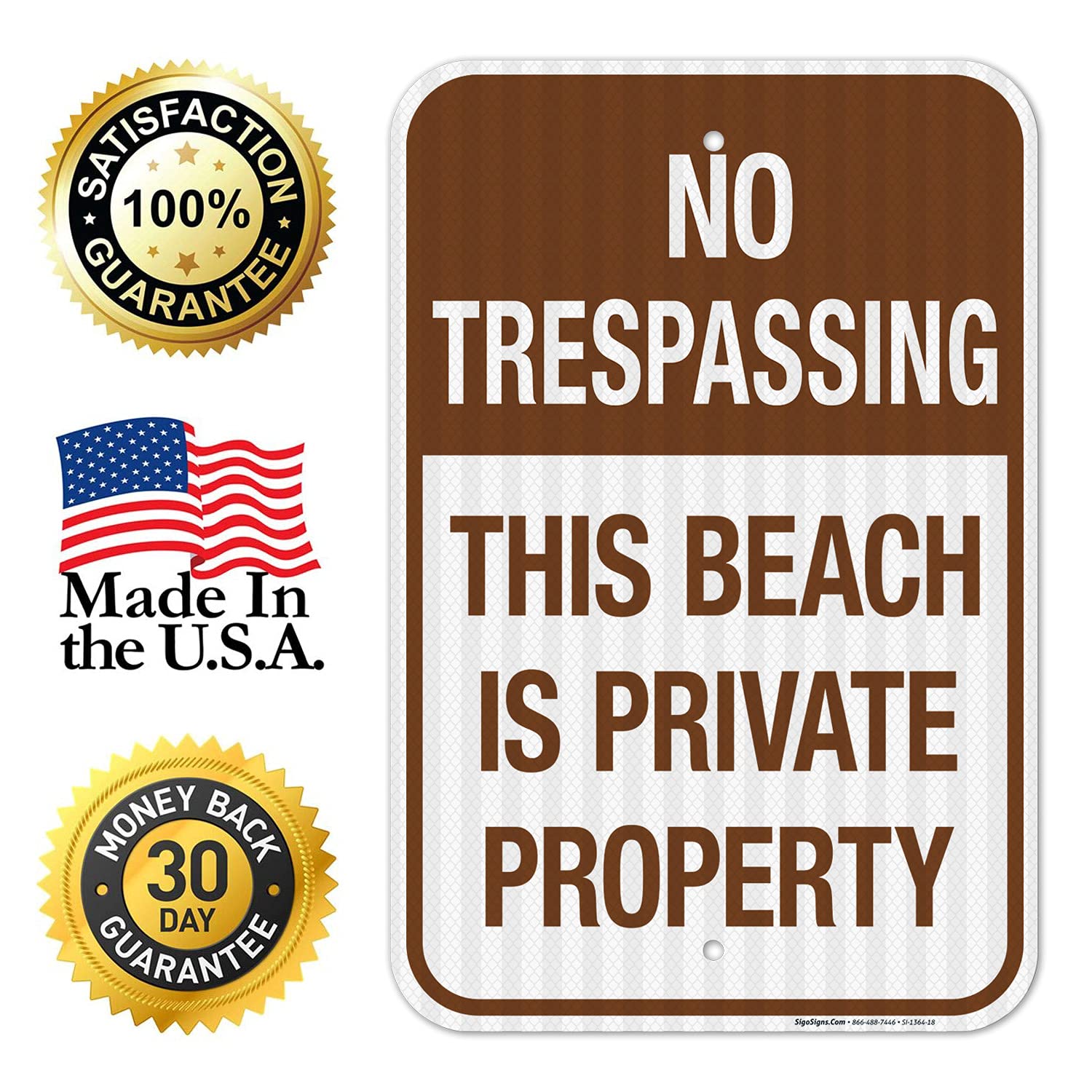 No Trespassing This Beach is Private Property Sign, 12x18 Inches, 3M EGP Reflective .063 Aluminum, Fade Resistant, Made in USA