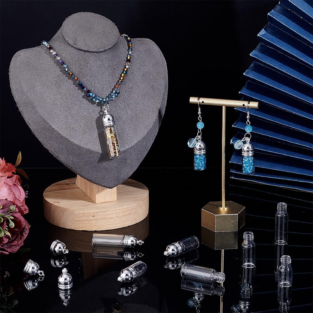 PH PandaHall Glass Vial Pendants, Screwable Hanging Pendant Wish Bottles Glass Bottle Charm for DIY Earrings Pendants Craft - Image 2