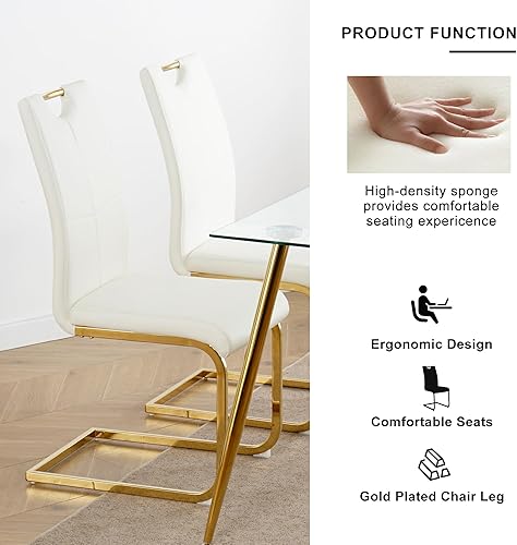 Miniatura 6 de Henf Juego de mesa de comedor de 5 piezas para 4, mesa de comedor rectangular de 51 pulgadas y 4 sillas de comedor de poliuretano blanco, mesa de