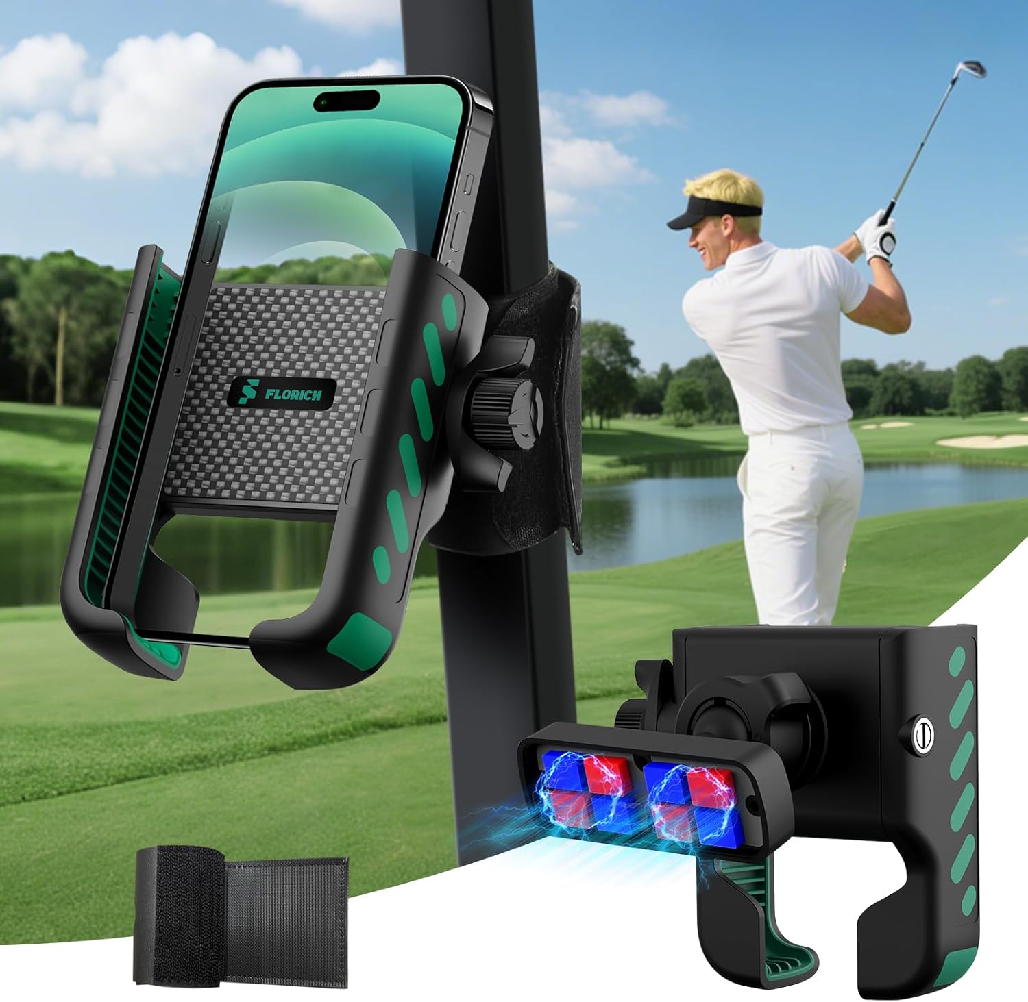 FLORICH Golf Cart Phone Holder Mount Magnetic Phone Holder Compatible with EZGO/Club Car/Yamaha, Ultra Strength 52 Magnet Cell Phone Caddy Compatible with iPhone/Galaxy/Google Pixel - Image 2