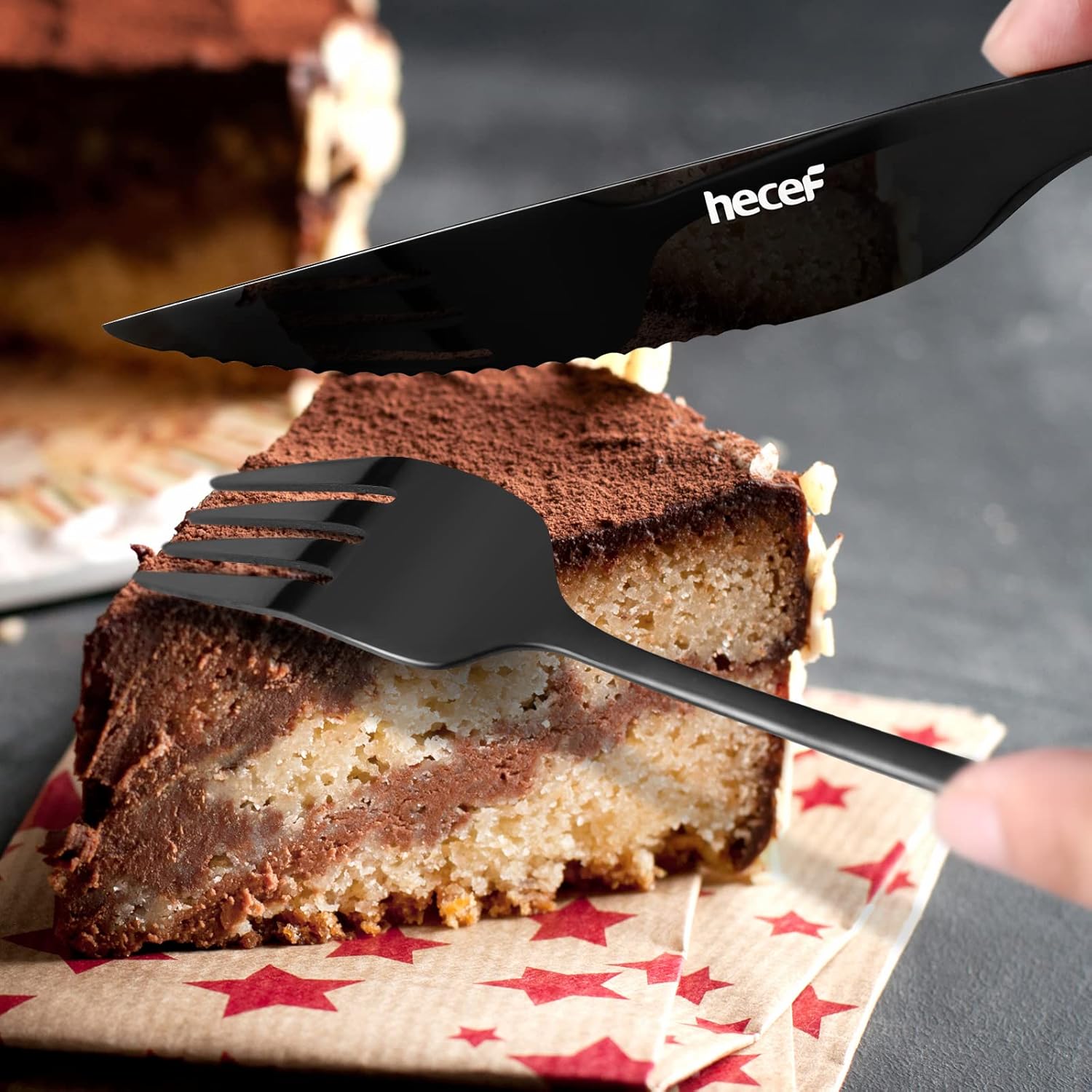 hecef 11 PCS Black Titanium Plating Travel Cutlery Set with Compact Carrying Case & Mesh Bag, Reusable Stainless Steel Utensils, Handy Flatware Set for Work, School, Camping and Travel