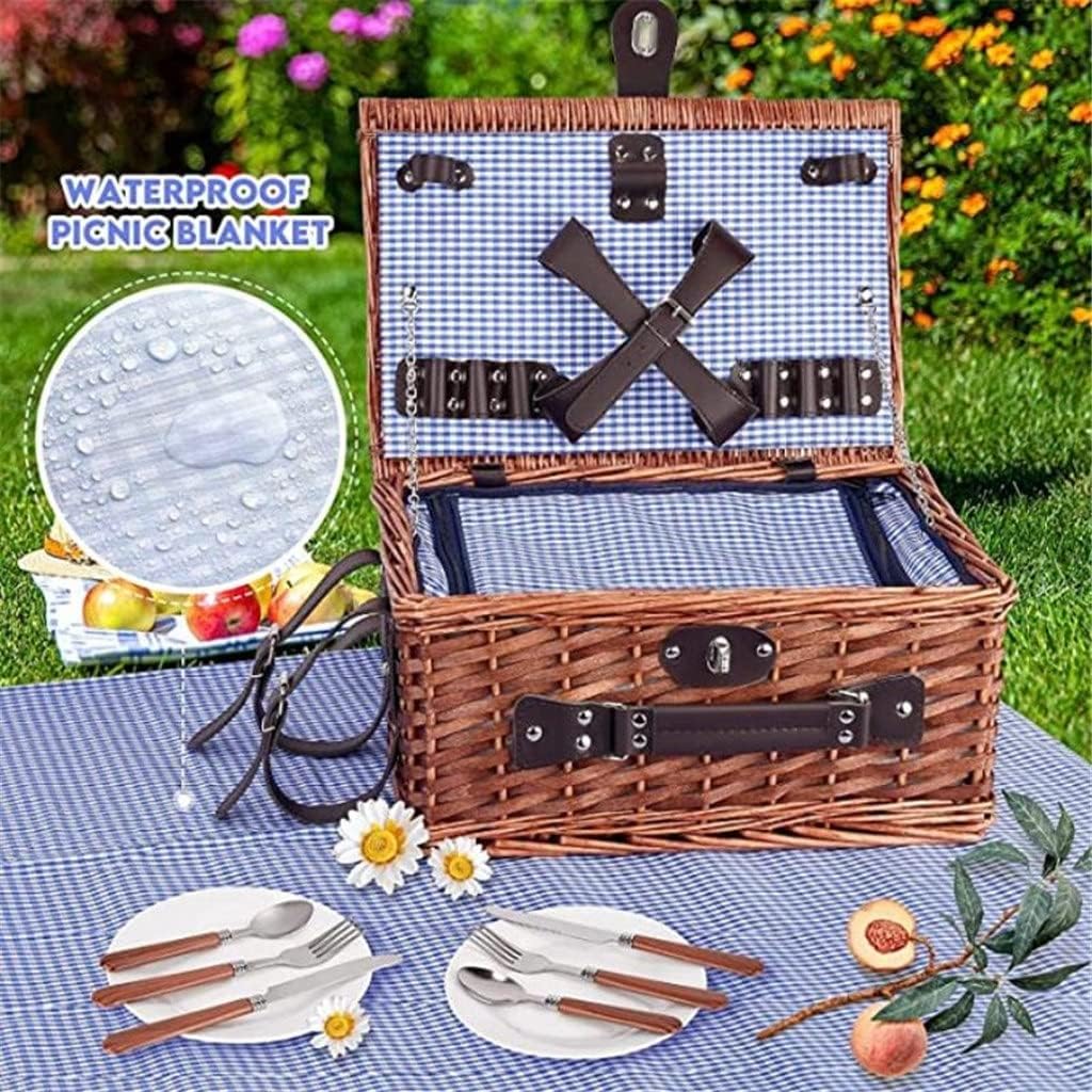 Picnic Basket Hamper 25 Pcs for 4People Suitcase Set Cutlery Ice Bag Organizers Wicker Baskets Decor