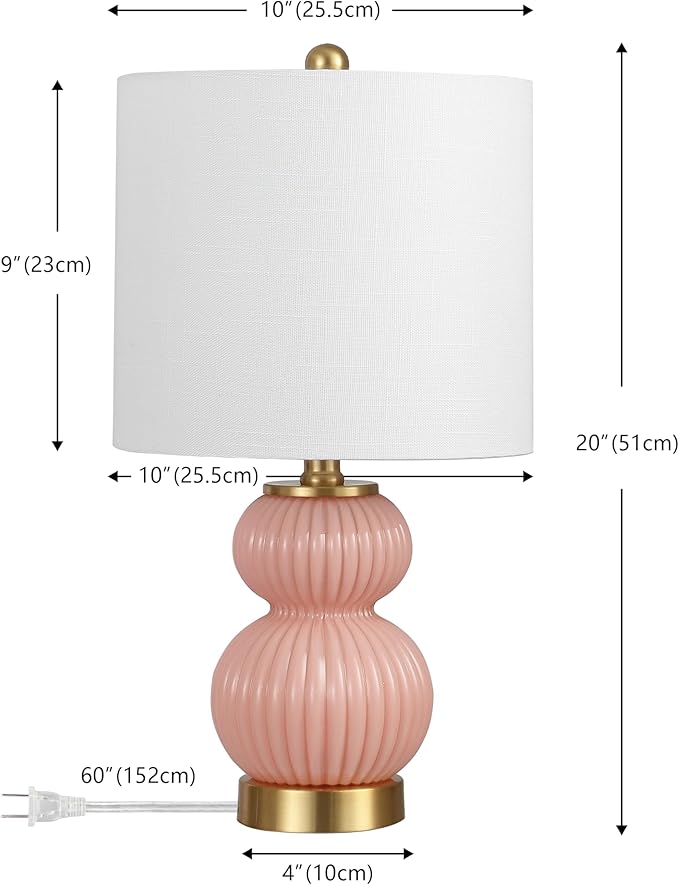 JONATHAN Y JONATHAN Y JYL1099B Daphne 20" Contemporary Transitional Metal/Glass Ribbed Gourd LED Table Lamp Bedroom, Living Room, Office, Dining Room, Pink/Brass Gold photo 3