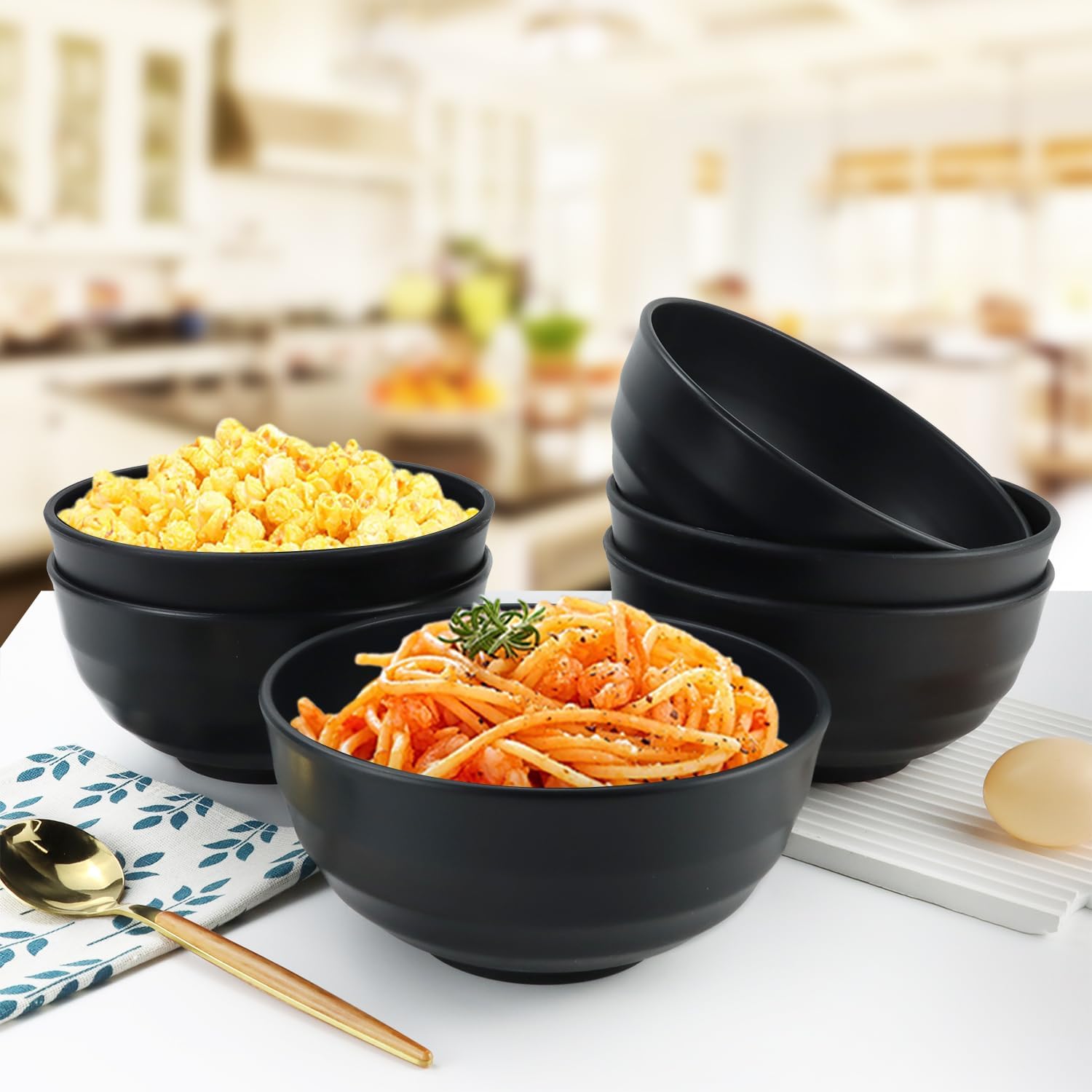 Wheat Straw Bowls Unbreakable Large Salad Bowls 60 OZ Set of 6, Microwave and Dishwasher Safe Large Plastic Bowl, Big Bowl for Eating, Serving Soup, Ramen, Popcorn (Black) - Image 6
