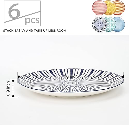 Miniatura 2 de KitchenTour - Juego de 6 platos llanos de cerámica, platos de ensalada de pizza y pasta, aptos para lavavajillas y microondas, juego de 6, vintage