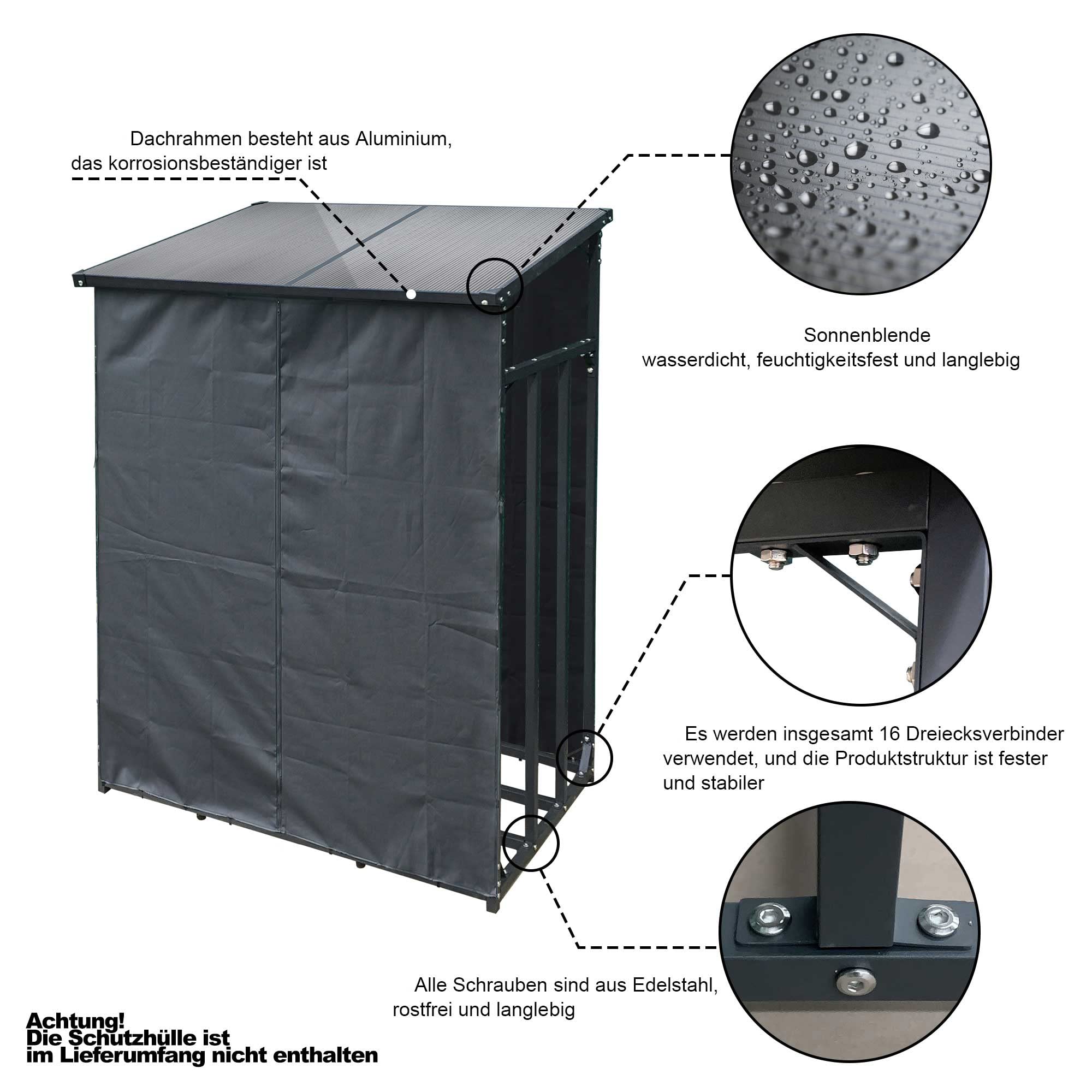 SCHMIDT security tools Kaminholzregal 130x70x185cm Stahl Anthrazit Brennholzregal Holzstappelhilfe Holzunterstand 1,6 m³ Holz-Regal