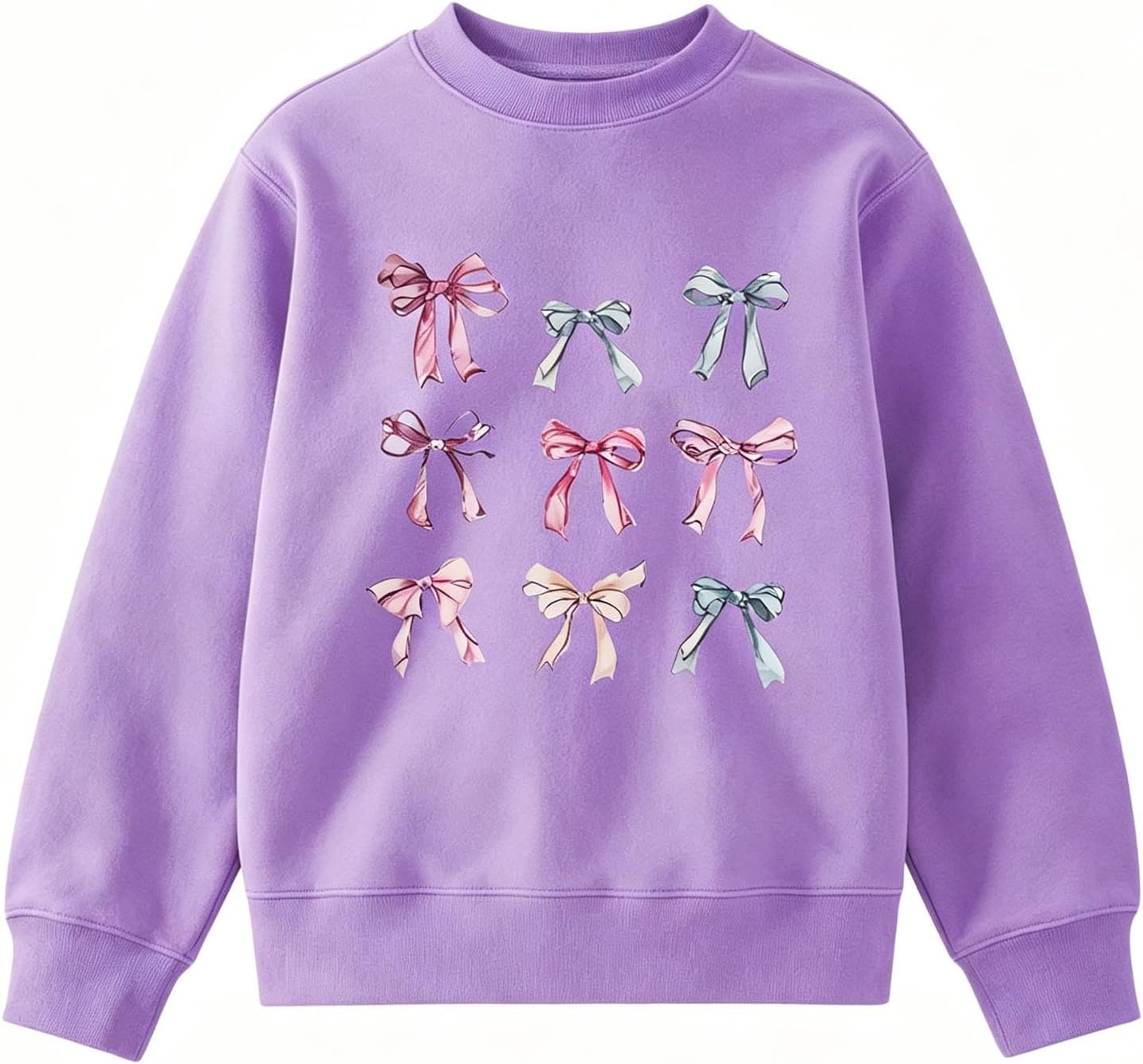 Girls Crewneck Sweatshirt Bow Print Graphic Fleece Pullover Trendy Top