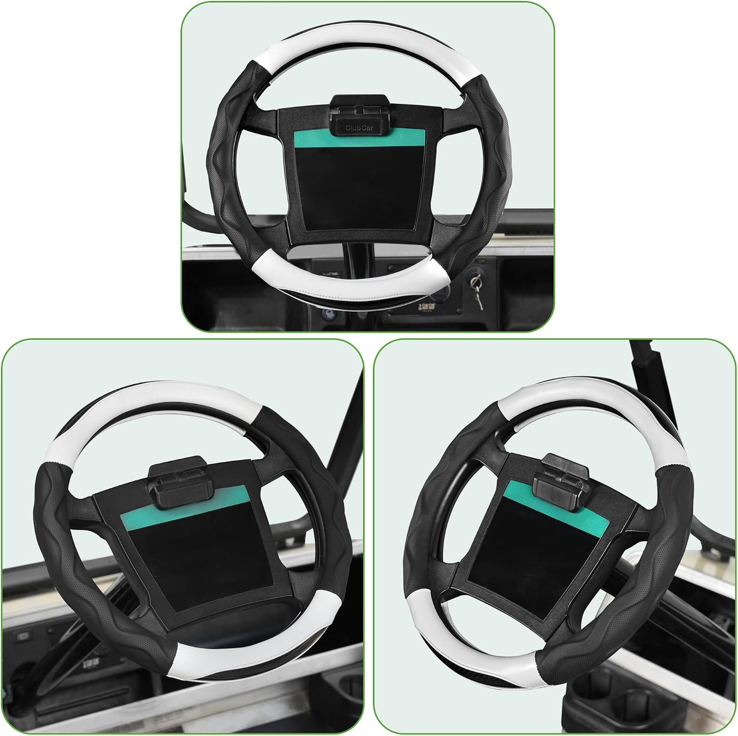 10L0L Golf Cart Steering Wheel Cover for Yamaha, Club Car DS & Precedent, 14 Inch Black White