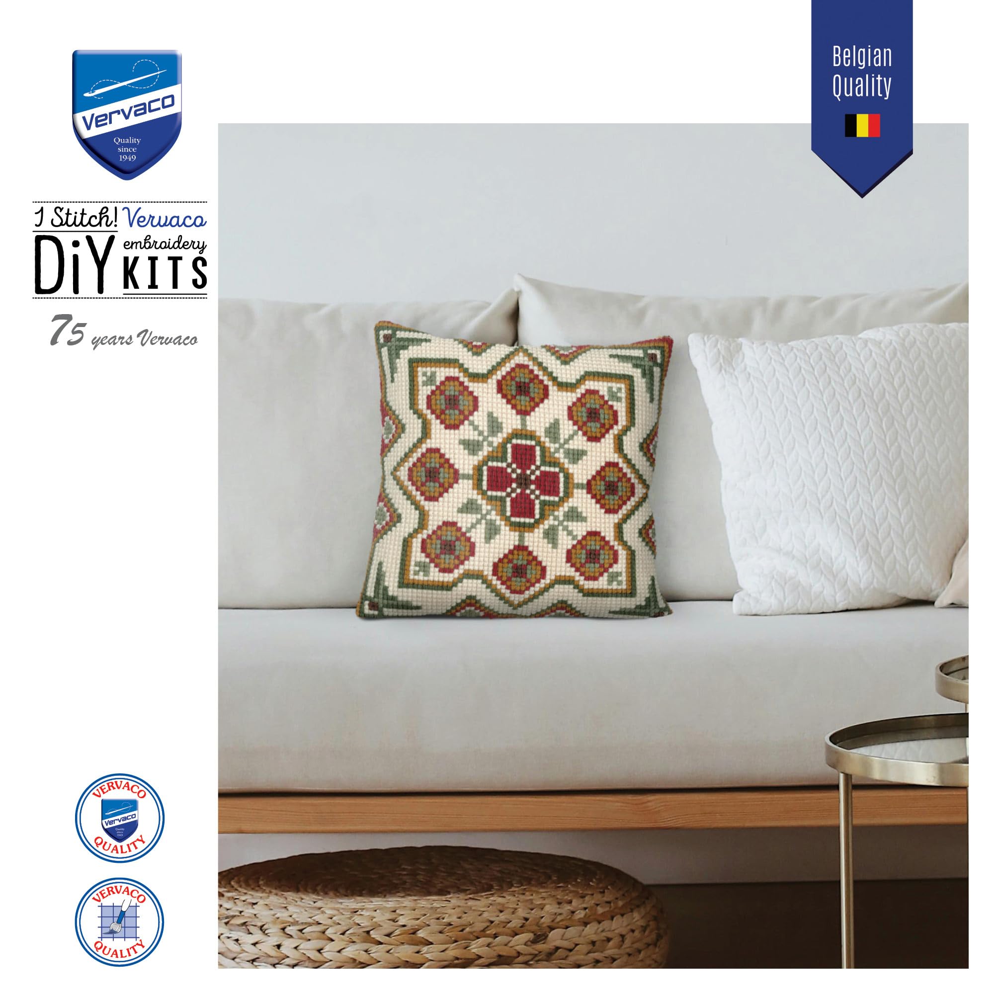 VERVACO Zestaw do Haftu Krzyżykowego Poduszka GEOMETRIA Kanwa z Nadrukiem 40 x 40 cm Gruba Włóczka Akrylowa Zrób to Sam Dekoracja Domu DIY Cross Stitch Kit