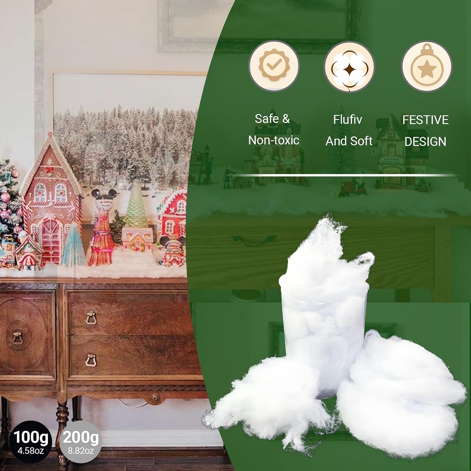 Fake Snow Decor Artificial Snow 0.22Pounds Flame Fluffy Resistant Indoor Decoration Fake White Snow Winter Mantle Decor Christmas Tree (0.22, Pounds)