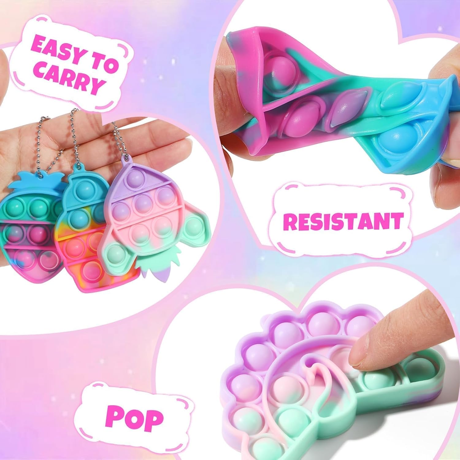 24PCS Dinosaur Pop Fidget Keychain Easter Gifts Party Favors for Kids 4-8 8-12 Easter Egg Fillers Goodie Bag Stuffer Classroom Treasure Box Toy Carnival Prizes Pinata Birthday Return Gift for Boy Girl