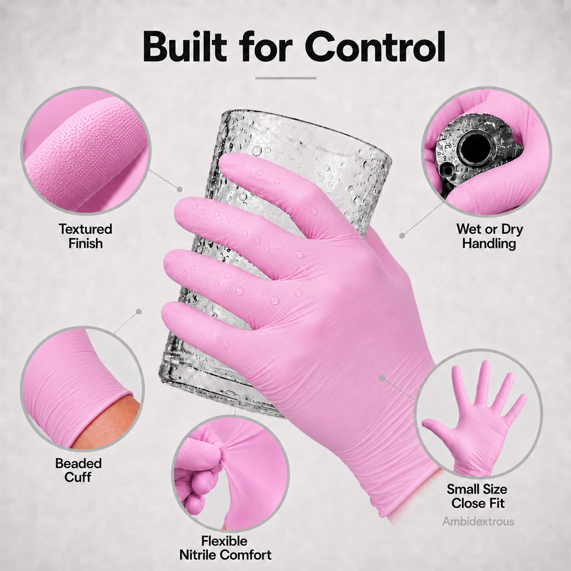 ForPro - Guantes desechables de nitrilo, resistentes a los químicos, sin polvo, sin látex, no estériles, seguros para alimentos, 4 mil, rosa, mediano, 100 unidades