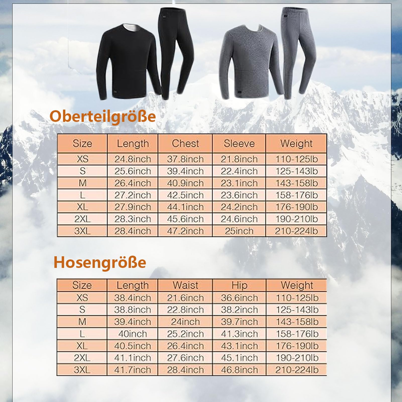 Ropa interior térmica para hombre con calefacción por USB, ropa interior funcional, unisex, 18 zonas de calentamiento, 3 controles de temperatura para el invierno, esquí y deportes