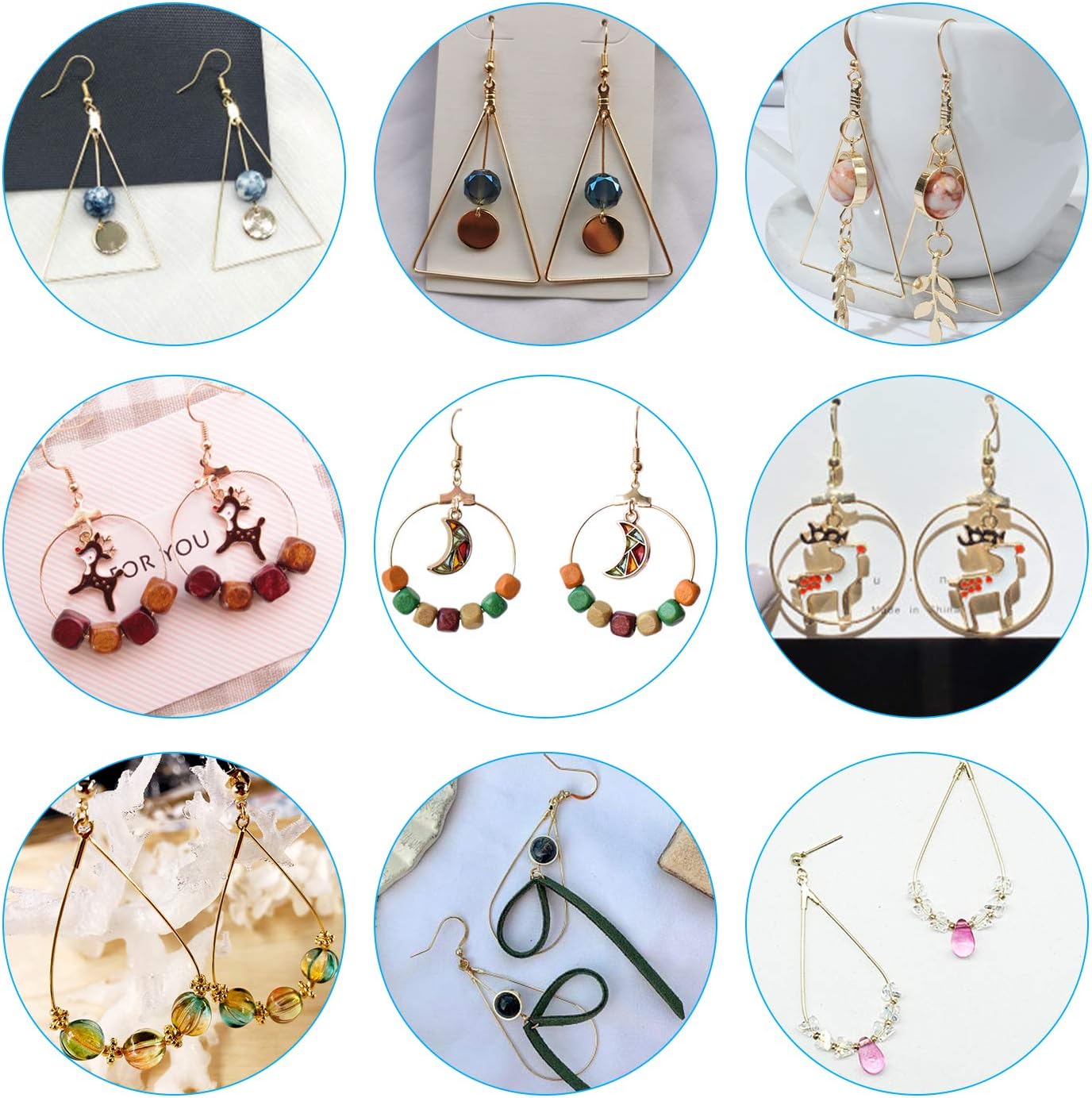 60pcs Hoop Earrings Set - Round, Teardrop, Triangle - Gold K, White K - DIY Earring Making