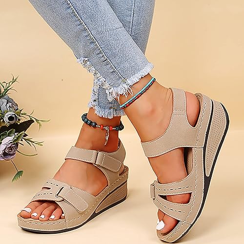 Miniatura 2 de Sandalias ortopédicas de cuña para mujer, de verano, elegantes, con puntera abierta, correa al tobillo, sandalias de plataforma, informales, con