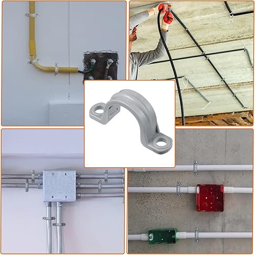 Miniatura 5 de Demissle Abrazadera de conducto de PVC, 2 correas de agujero, correa de conducto de plástico gris resistente, soporte de montaje con clip en U