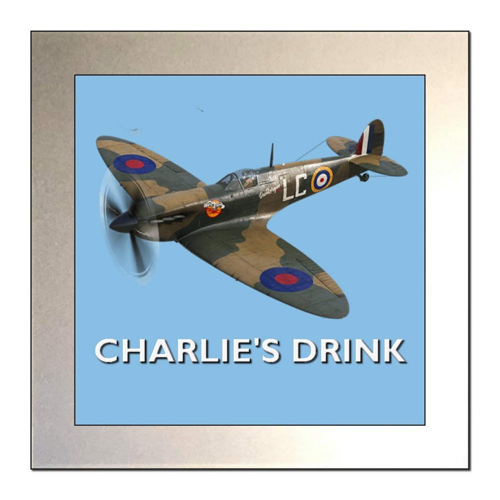 Personalised SUPERMARINE SPITFIRE World War Two Fighter Aircraft Glass Drinks Coaster