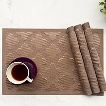 Premium PVC Dining Table Mats for 4 Seater| Woven PVC Placemats | Heat Resistant & Anti Skid Table Mats| Wipeable & Washable Set of 4 - Bronze Clover