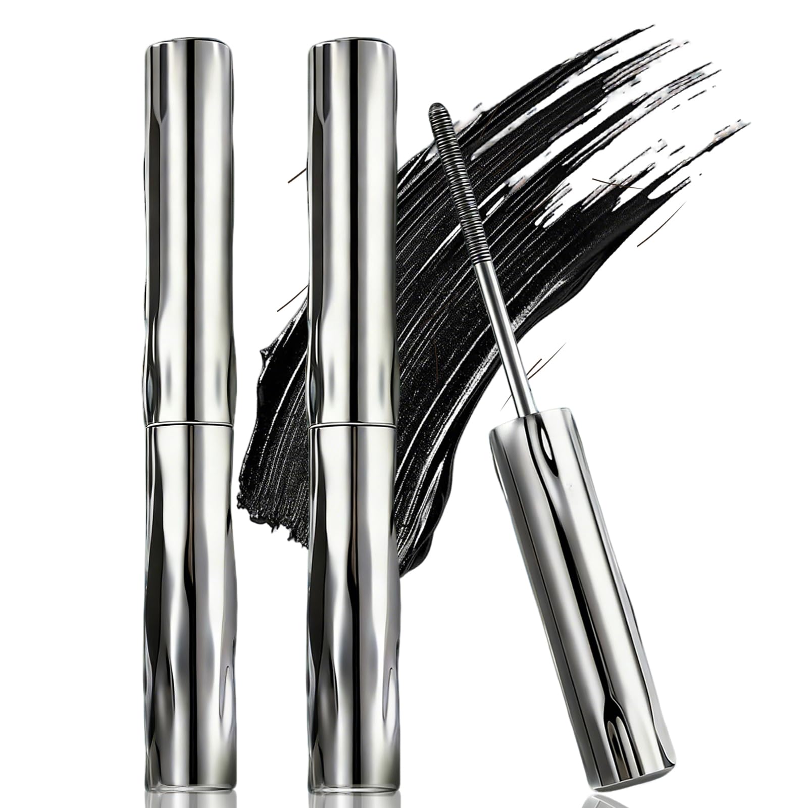 2Pcs Facelove Iron Eye Mascara, Iron Eye Mascara,3D Curling Eyelash Iron, Waschbare Metal Wand Mascara, 3D Metal, Wimperntusche Wasserfest, Natürlich Wasserdicht Schwarz
