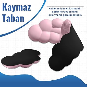 Klasse Cloud Klavye ve Mouse Bilek Destek Seti, Bulut ErgoPad, Kaymaz Tabanlı, Nefes Alan Kumaş, Ağrı Önleyici (Bilek Desteği Seti, Pembe)