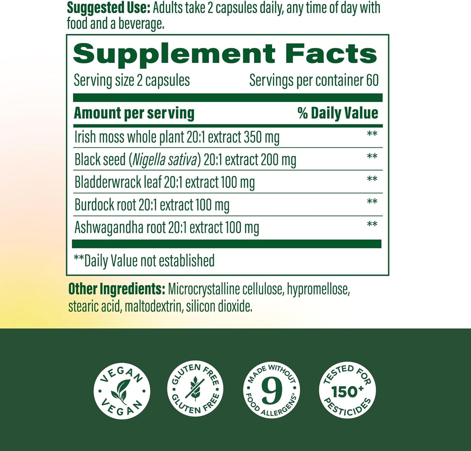 MegaFood Sea Moss Complex - Irish Sea Moss 7000mg Per Serving Plus Black Seed Oil, Burdock Root, Bladderwrack & Ashwagandha - Vegan Gut Health & Immune Support Supplement, 120 Capsules, 60 Servings