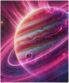 Cozy Velveteen Microfiber Blanket - Magenta Halos Inspired by Jupiter’s Magnetic Field