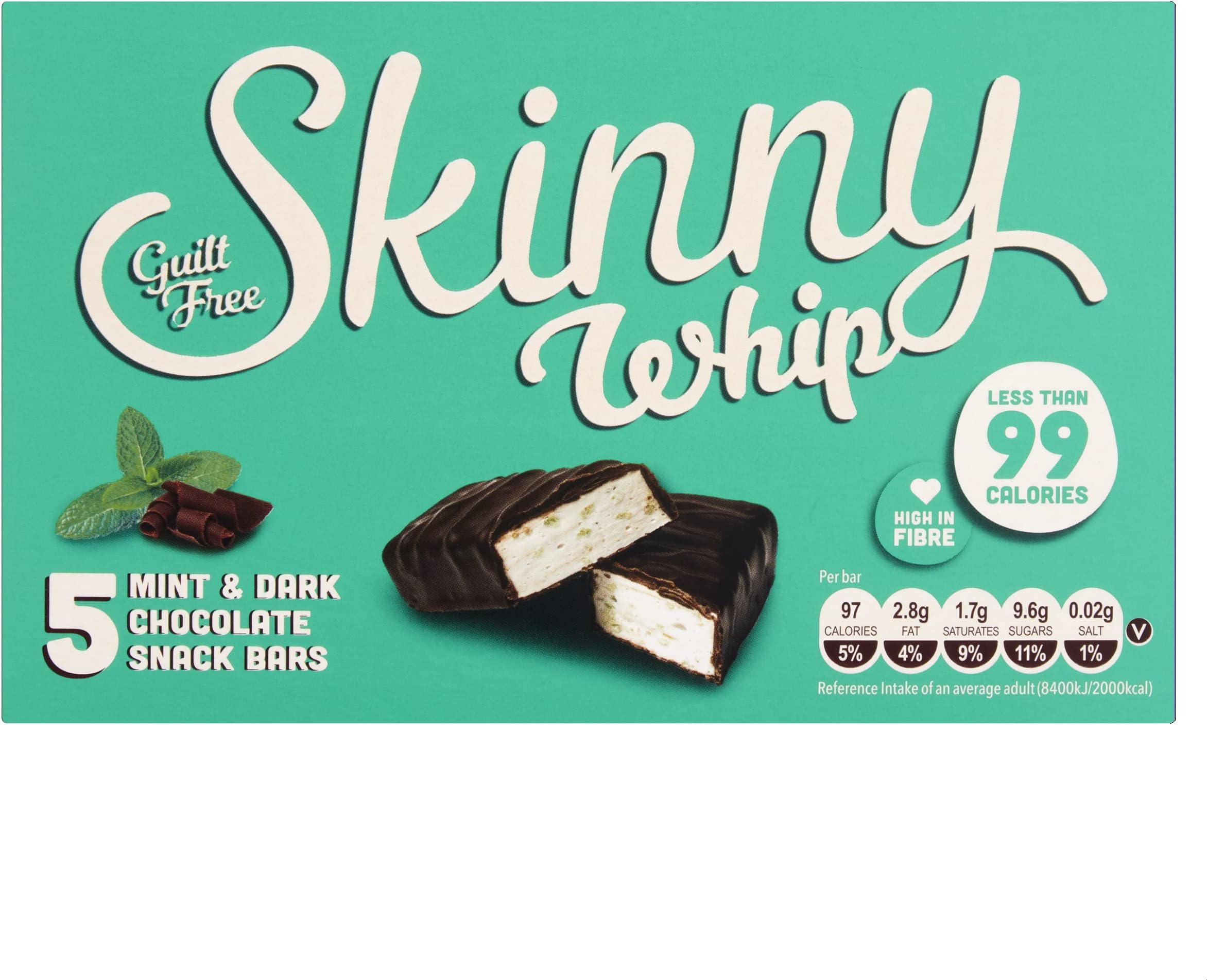 Skinny Whip Not Stated Chocolate Single Variety Dark Bar Cereal & Nougat Cardboard Box 25g X5