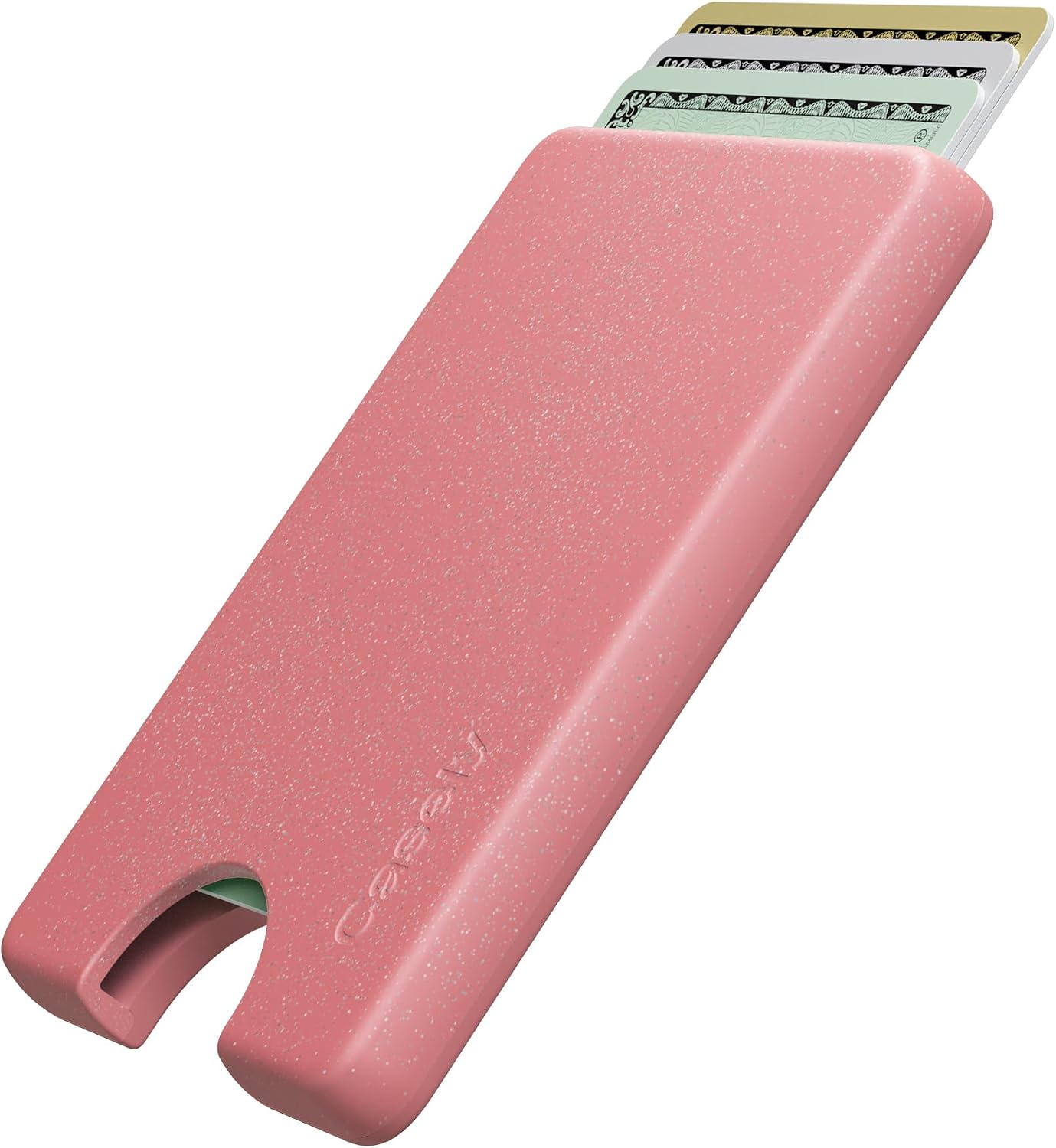 Casely MagWallet | Starfish Wishes | Coral Pink Shimmer | Slim Wallet Card Holder | Compatible with MagSafe | Soft-Touch Hard Silicone | Holds Up to 3 Cards