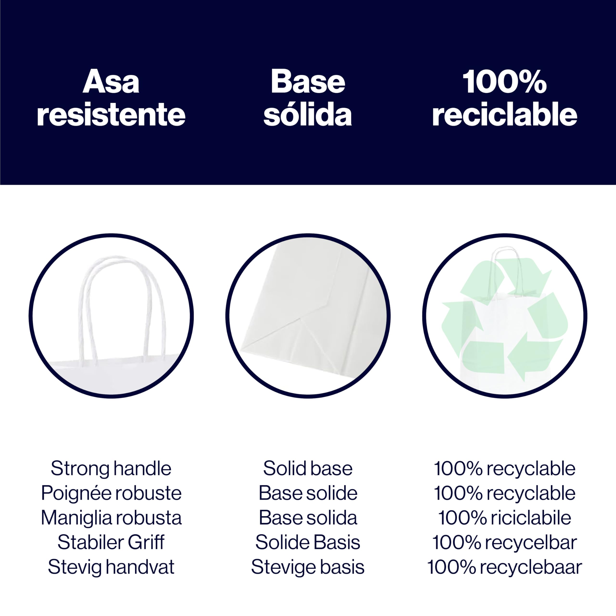 Hostelpak | Bolsa papel asa rizada 18x8x24 Blanca, embalaje resistente para comercios, presentación profesional de productos, solución de embalaje sostenible (Blanco)