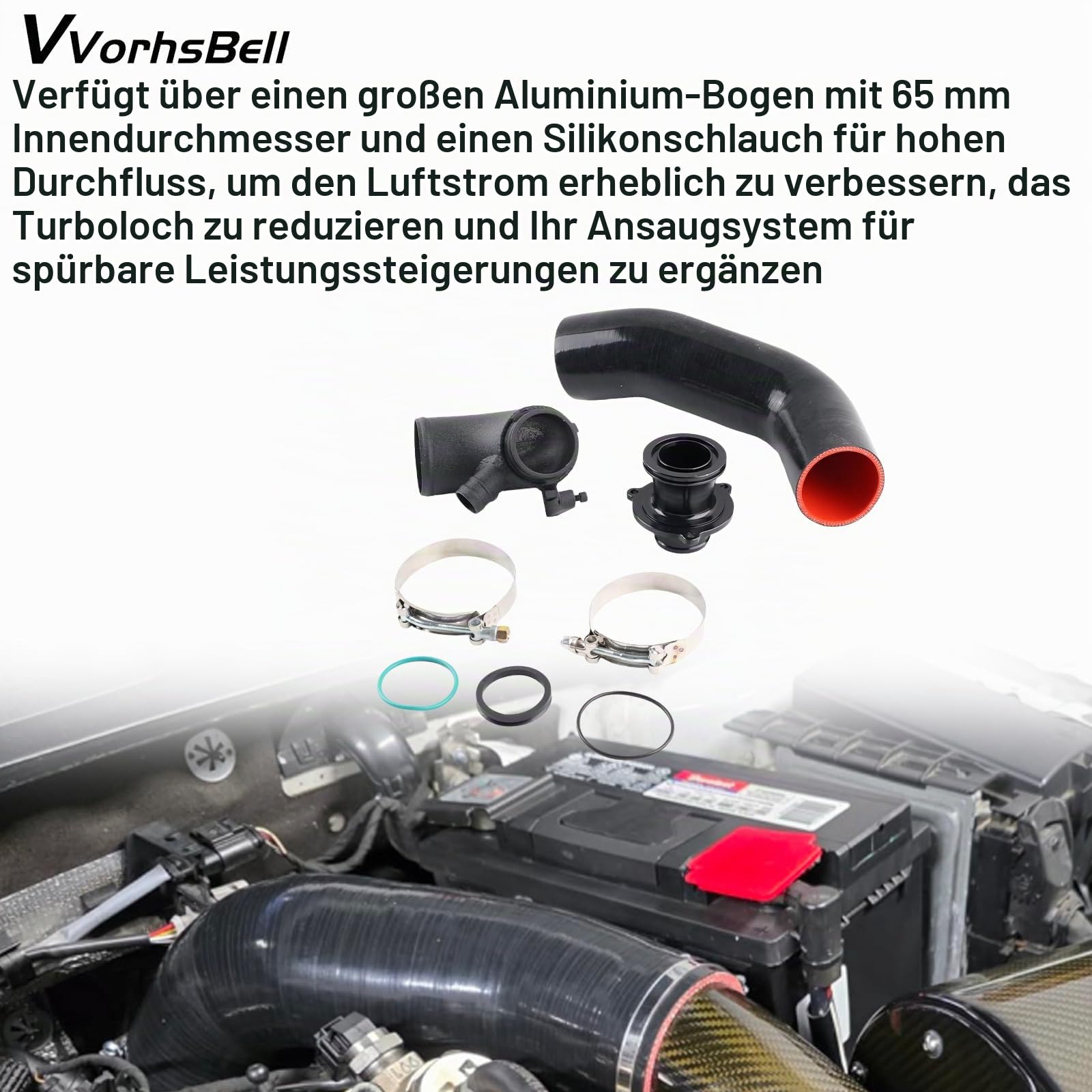 Turbo-Einlassrohr-Set, kompatibel mit VW Golf MK7/7.5 GTI R, Audi A3 S3 8V TT EA888 IS20 IS38 – High Flow Aluminium Ellenbogen & Silikonschlauch & Schalldämpfer löschen