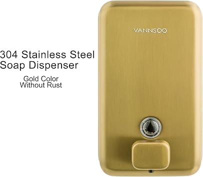 Wall Mounted Hand Soap Dispenser Bathroom, 1200ml 40oz Commercial Stainless Steel Liquid Soap Dispenser Wall Mount (Vertical Gold)