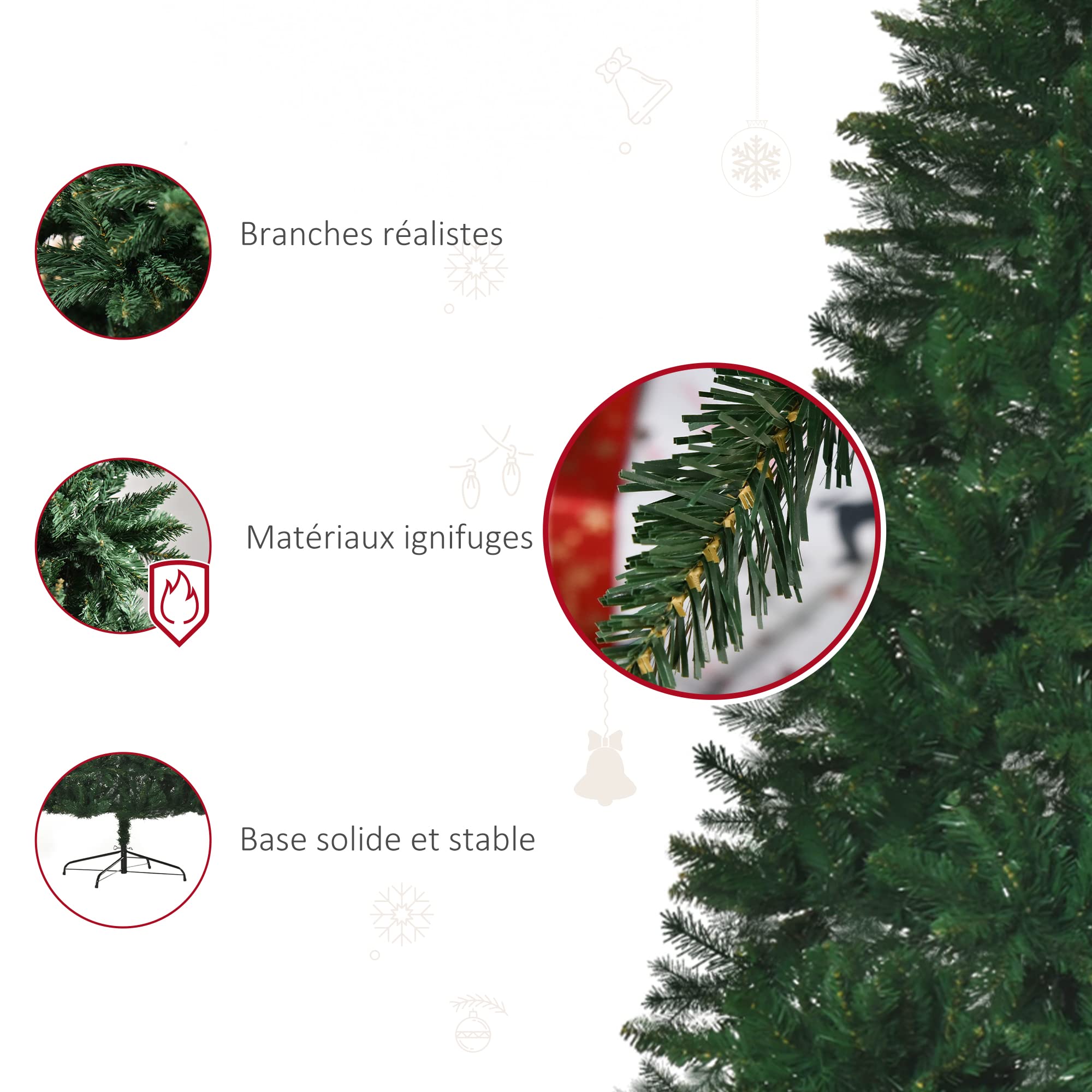 HOMCOM - Árbol de Navidad Artificial (240 cm, 1499 Ramas Espinas, imitación Nordmann, Gran realismo, Color Verde