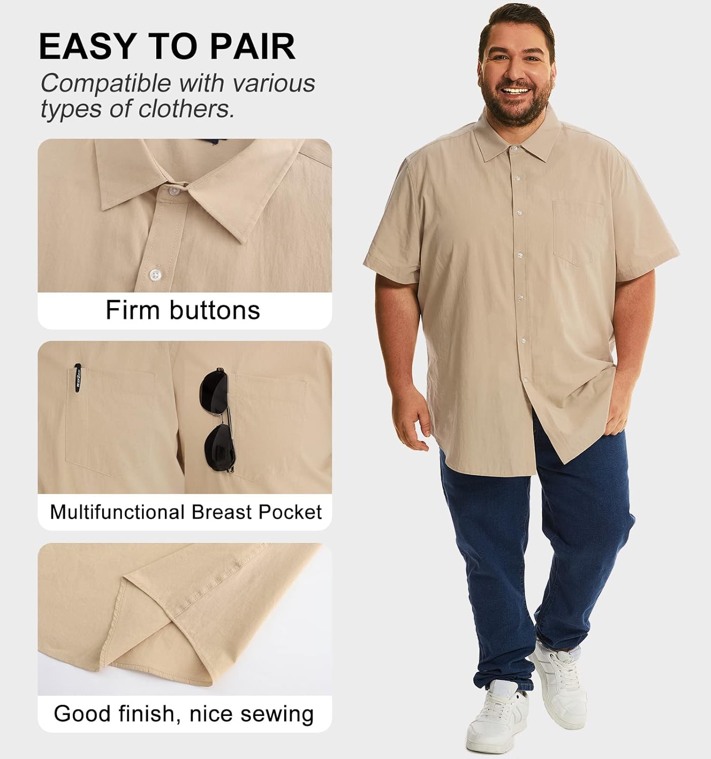 HOdo Big and Tall Mens Cotton Button Down Shirt 2XL-7XL - Image 4