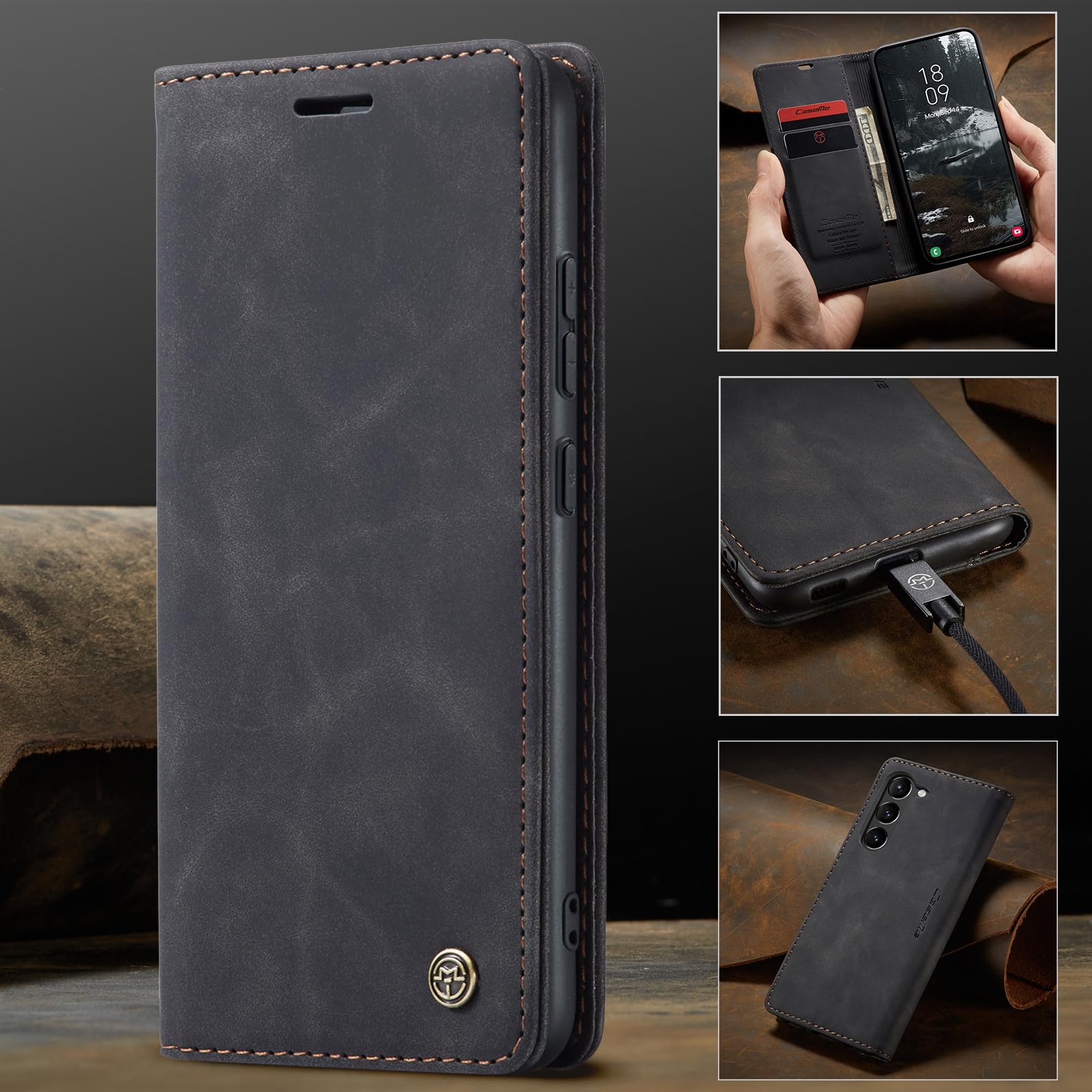 Coque pour Samsung Galaxy S23 5G Premium Housse Cuir Protection Pochette Rabat Portefeuille Flip Case Porte Magnétique Coque Étui pour Samsung Galaxy S23, Noir