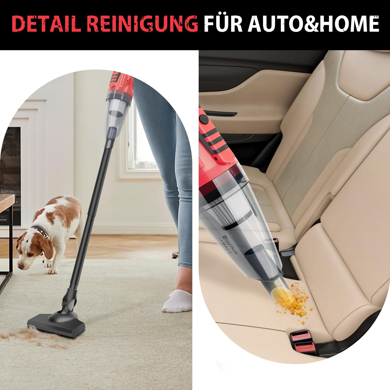 Aspiradora de mano con batería para coche, con 2 baterías de 2200 mAh y cable USB, depósito de polvo de 0,6 L, recargable, aspiradora de mano para coche, casa, cocina, pelo de animales