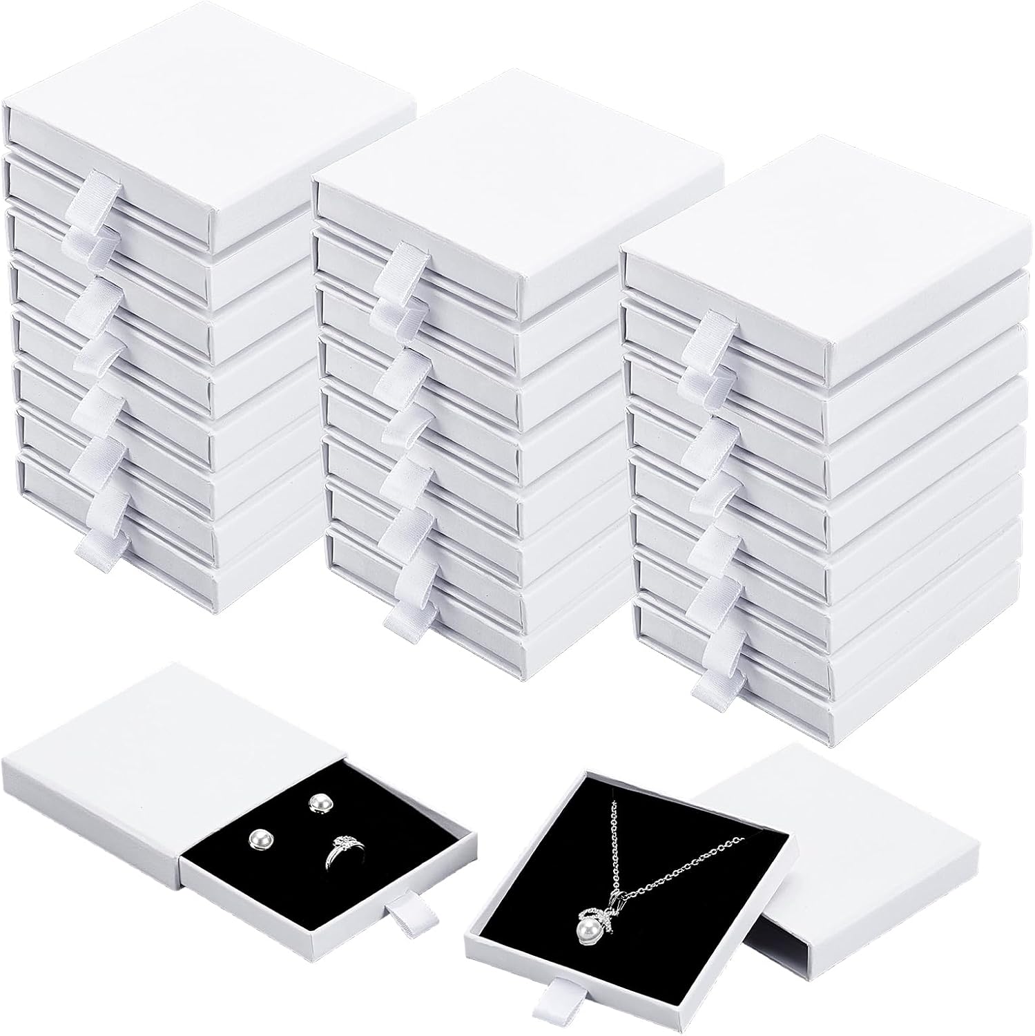 32PCS Jewelry Gift Boxes Bulk Cardboard Jewelry Boxes Square Jewellery Gift Box Pendent Storage Case for Necklace Ring Bracelet Earring (Black)