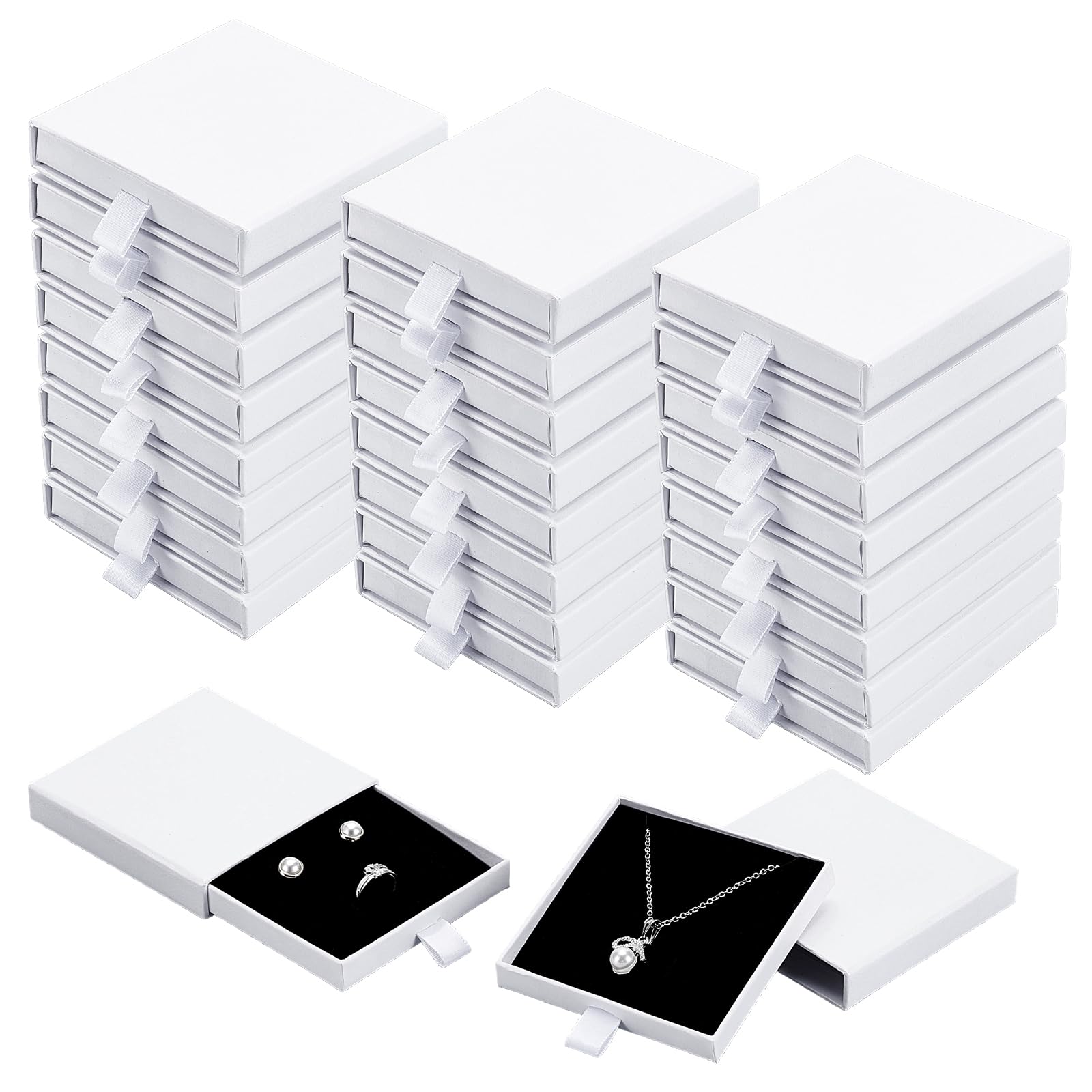 Schmuck-Geschenkboxen aus weißem Karton, 9 x 9 x 1,7 cm, quadratisch, für Halsketten, Armbänder, Ohrringe, Organizer, kleine Schublade, Geschenkbox mit Deckel und Schwamm für Halsketten