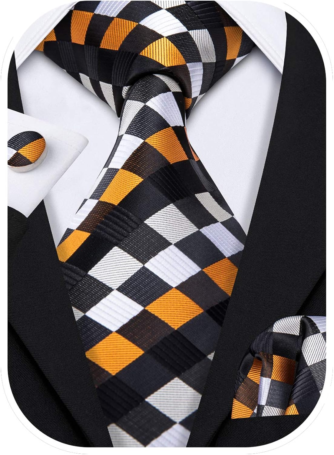 Barry.Wang Grey Plaid Tie Set Formal Business Handkerchief Cufflink Neckties : Clothing, Shoes & Jewelry