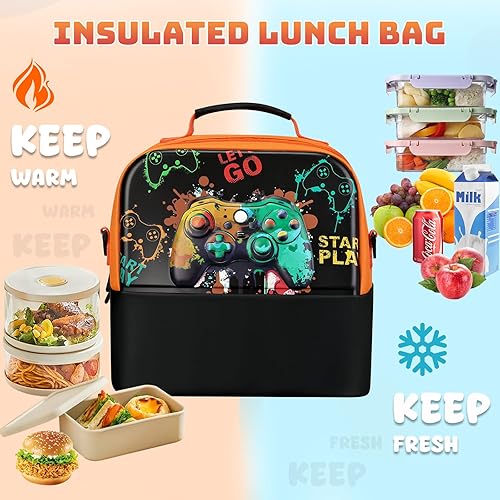 Miniatura 3 de Itslife Lonchera para niños, bolsa de almuerzo aislada para niños, reutilizable, ligera y duradera, con ranura interior para tarjeta de nombre para